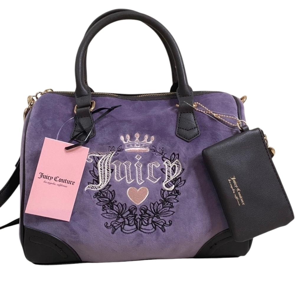 💜🔹️Juicy Couture 🔹️Heritage satchel Bag Velour Dusty Violet purple - Picture 1 of 11